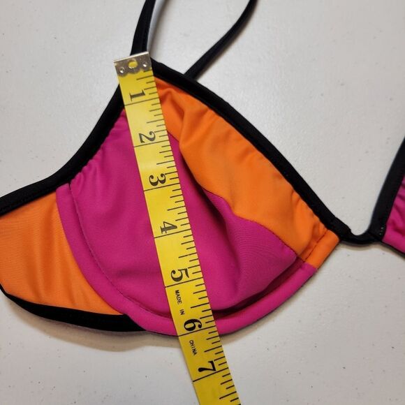 VM Sport Vintage 90s Vibrant Pink and Orange Women's Swimsuit Set Bikini Skort - Picture 12 of 14
